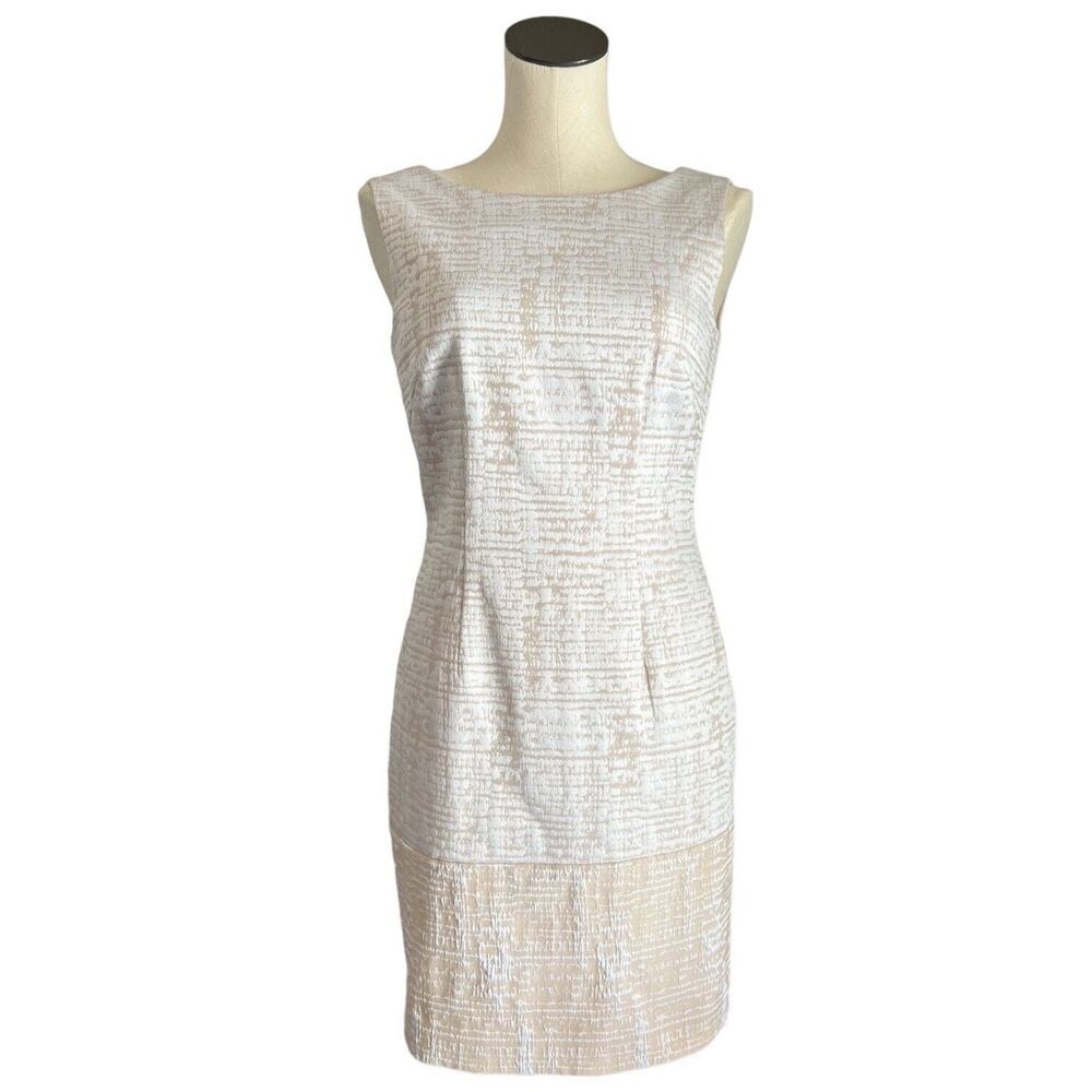 Katherine Kelly Womens Size Sheath Dress 4 Sleeveless White Cream Beige Midi